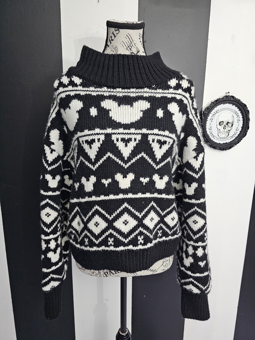 Disney Black and White Mickey Fair Isle Turtleneck Sweater